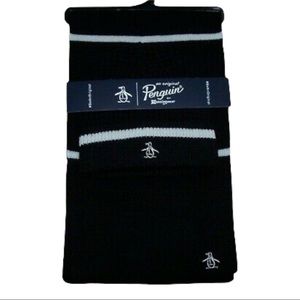 Original Penguin Munsingwear BLACK/IVORY Stripes Knit Scarf Beanie SET One SIZE